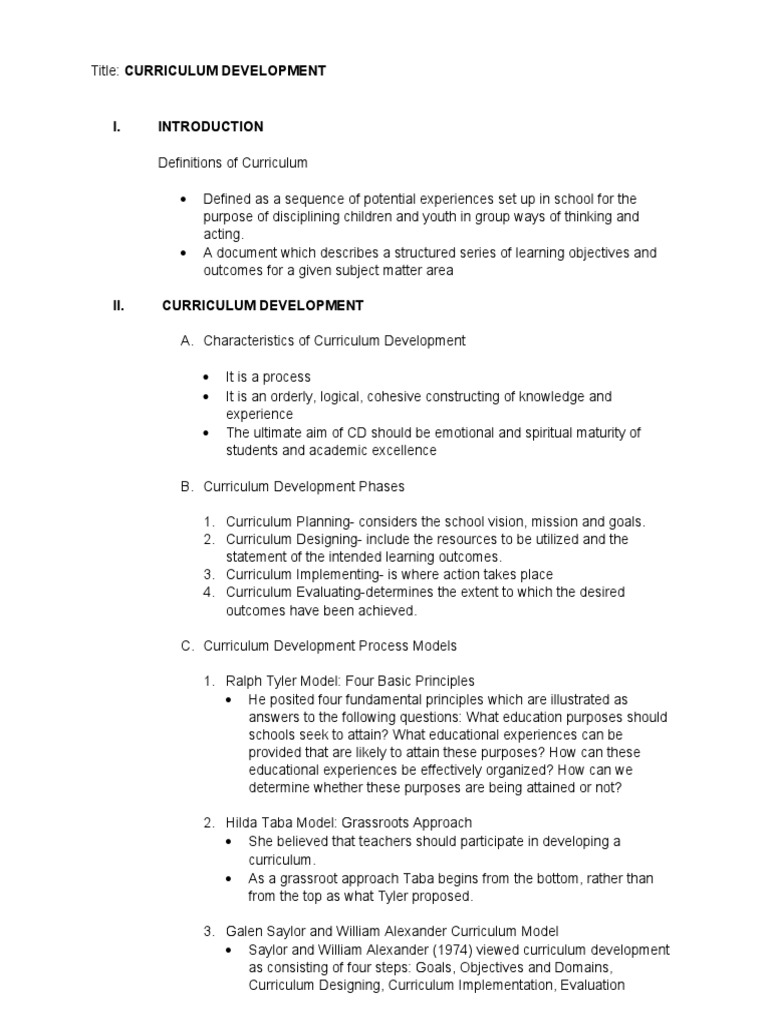 A comprehensive guide to curriculum development analyzing models