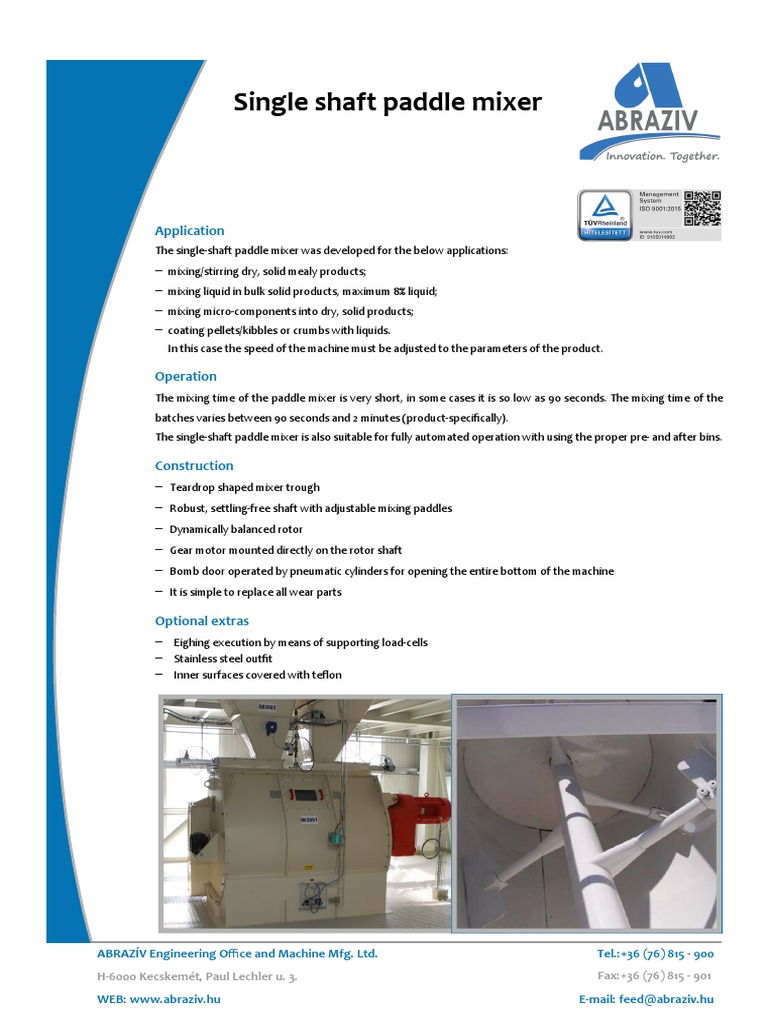 Single Shaft Paddle Mixer Overview | PDF | Mechanical Engineering ...