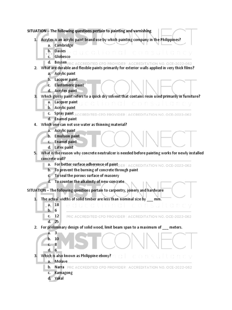 Painting and Carpentry Basics Quiz | PDF | Flooring | Paint