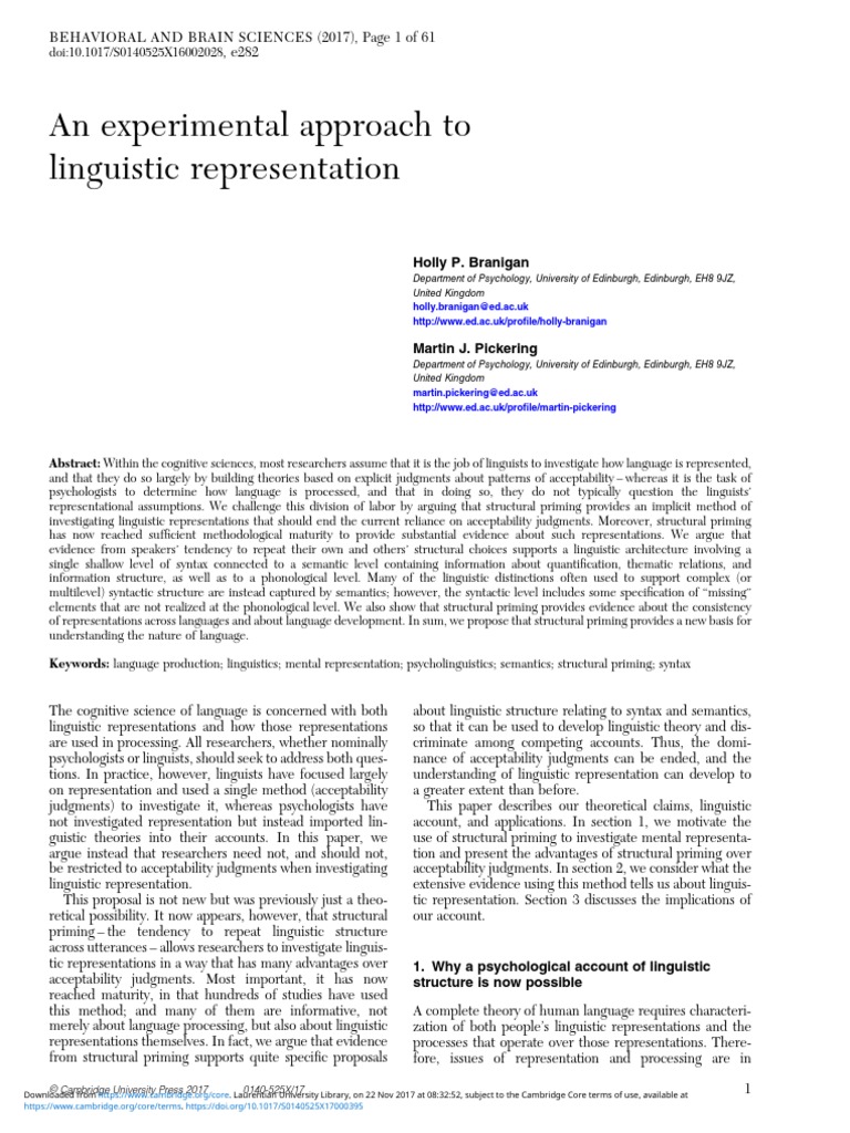Linguistic Representation PDF Linguistics Priming (Psychology)