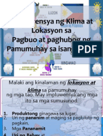 Impluwensya NG Klima at Lokasyon Sa Pagbuo at Paghubog NG Pamumuhay Sa Isang Lugar