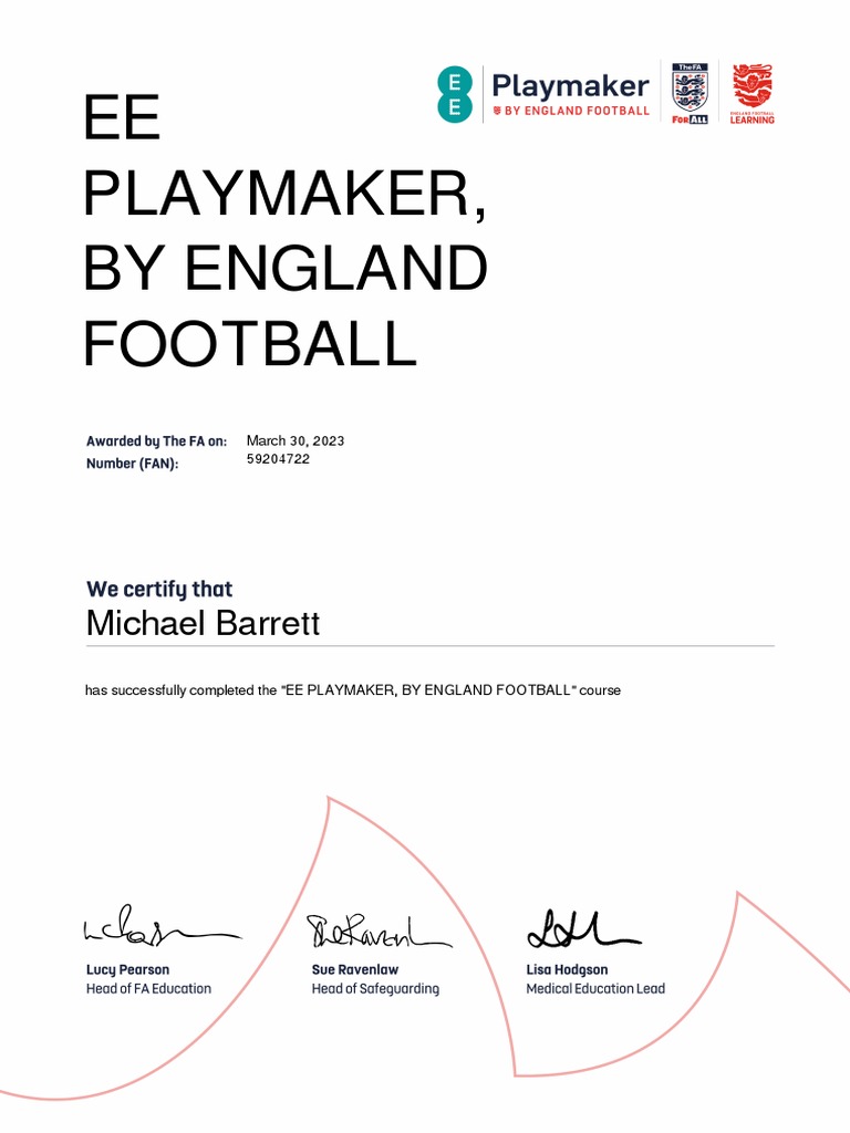 EE Playmaker Course Completion Certificate | PDF
