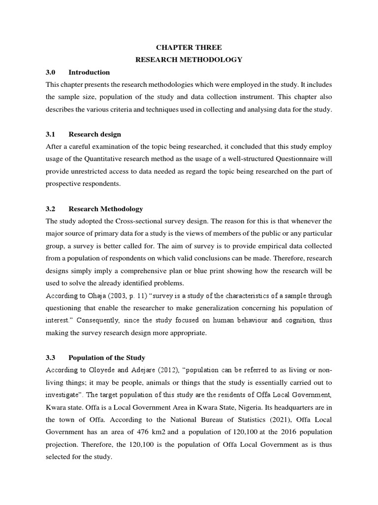 Chapter Three Research Methodology 3.0 | PDF | Survey Methodology ...