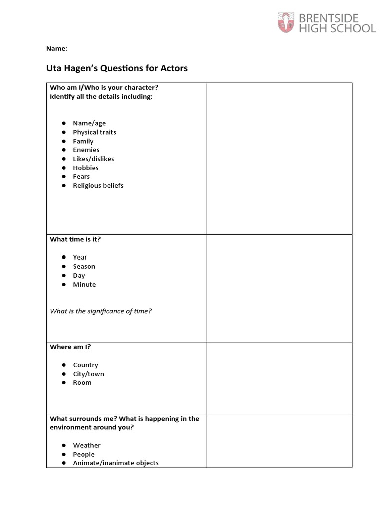 Uta Hagen's Character Questions Guide | PDF