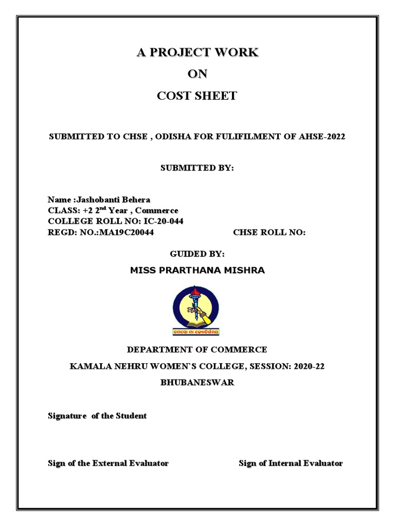 Cost Sheet Project for Class 12 Commerce | PDF | Business