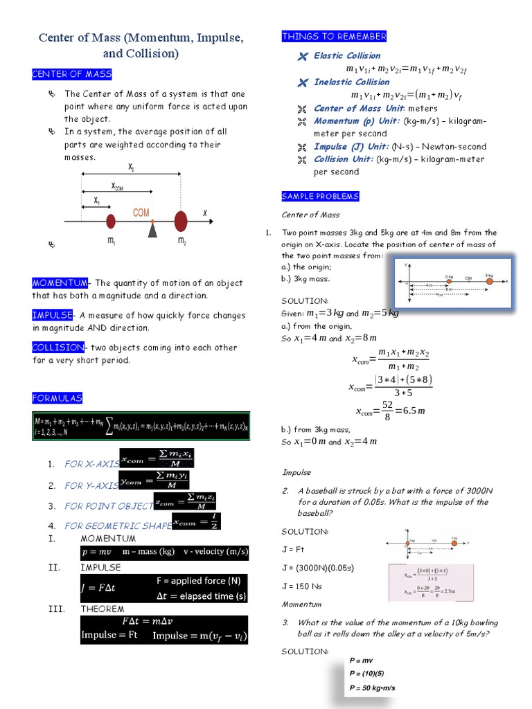 Center of Mass (Momentum, Impulse, and Collision) | PDF | Momentum