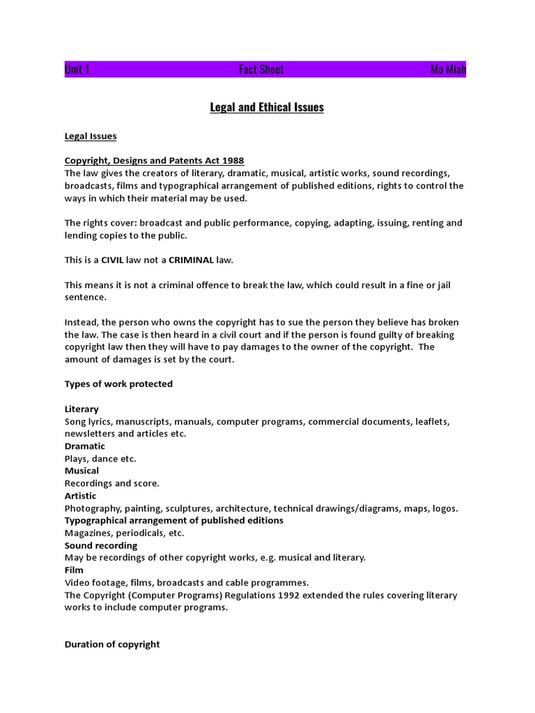 Legal and Ethical Issues PDF Defamation Intellectual Property