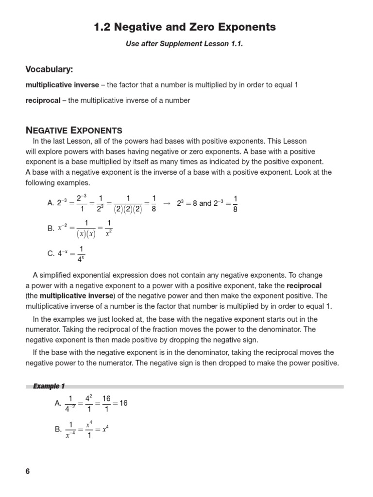 Negative and Zero Exponents Explained | PDF | Exponentiation ...
