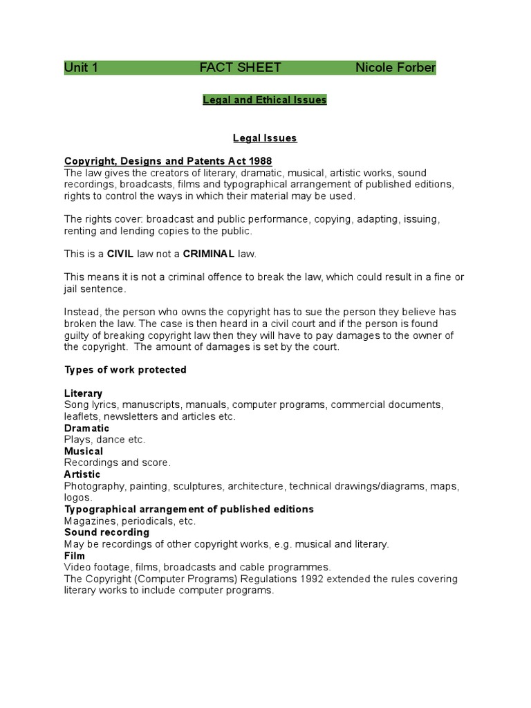 Legal and Ethical Issues PDF Defamation Copyright