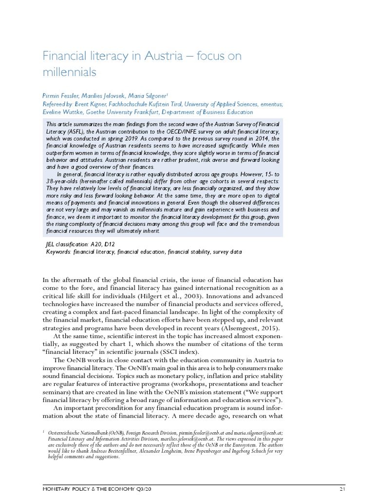 04 MOP Q3 20 FinancialliteracyinAustria PDF Cost Of Living