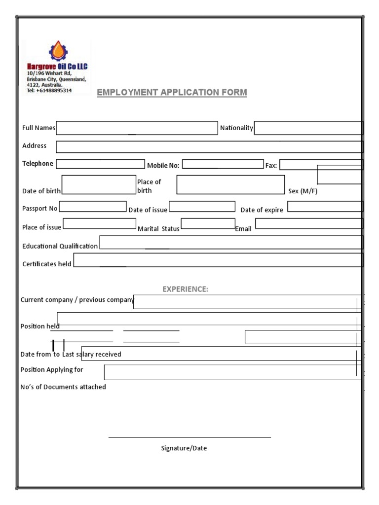 Employment Application Form Template | PDF | Law | Wellness