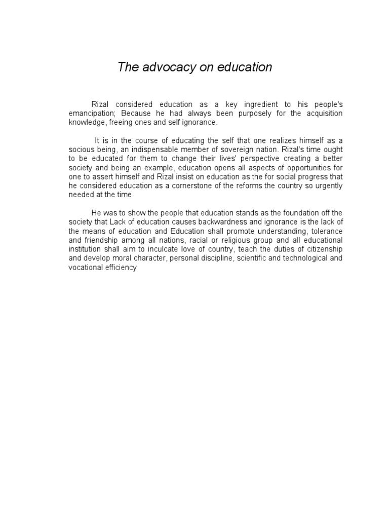 The importance of education rizal s advocacy for knowledge as the key