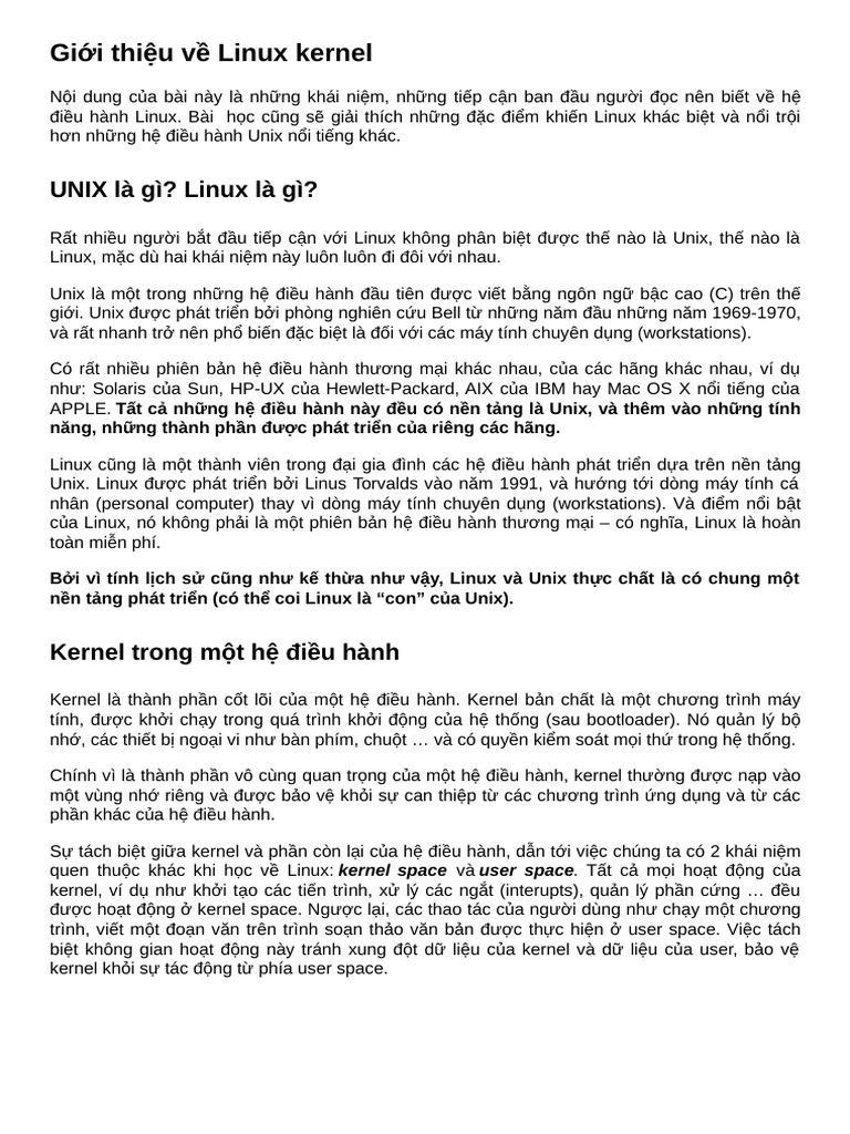 Giới thiệu về Linux kernel | PDF