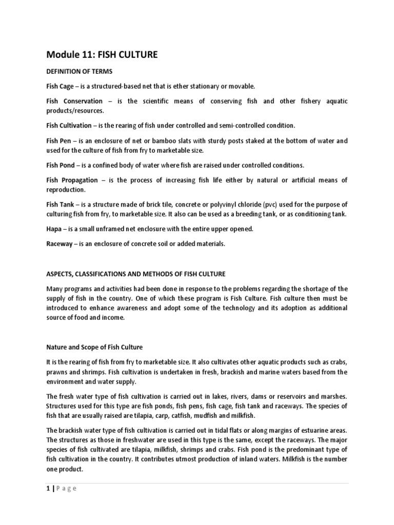 Module 11 FISH CULTURE PDF Earth Sciences
