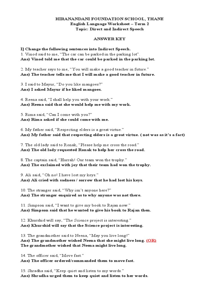 Direct and Indirect Speech Worksheet | PDF | Language Arts & Discipline