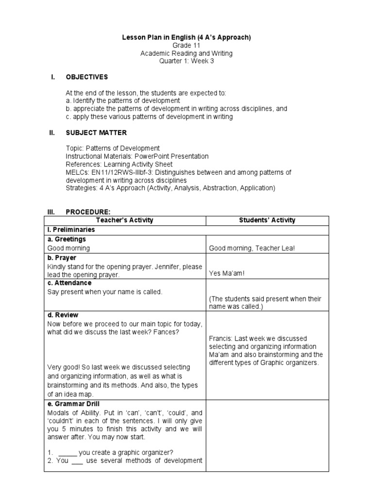 Lesson plan grade 11q1w4no 3 pdf definition word