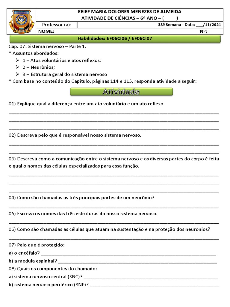 6º Ano - CI - Atividade Ciencias | PDF | Carreira e Crescimento | Autoajuda