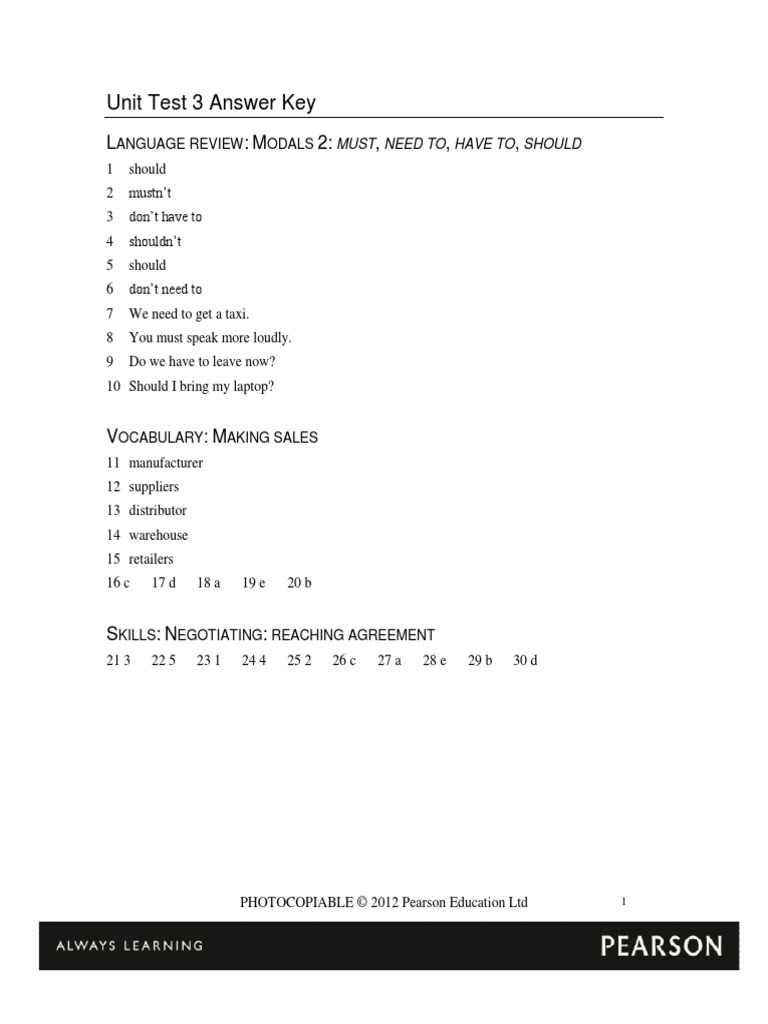 Quiz Unit 3 AnswerKey PDF