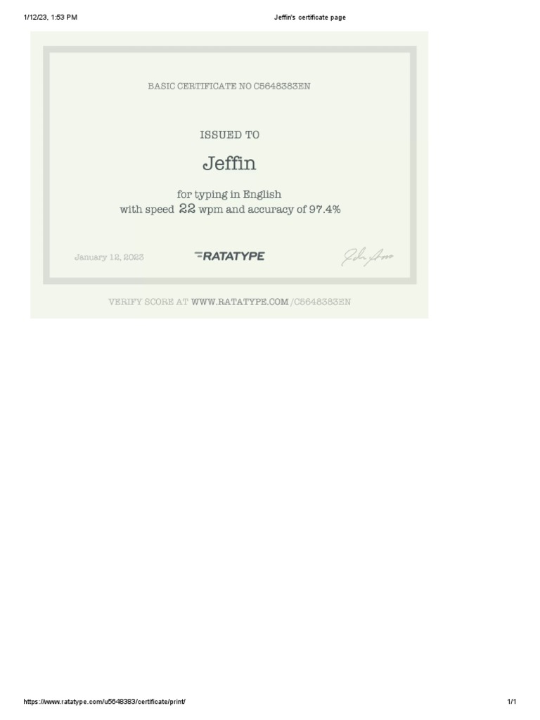 Typing Certificate PDF