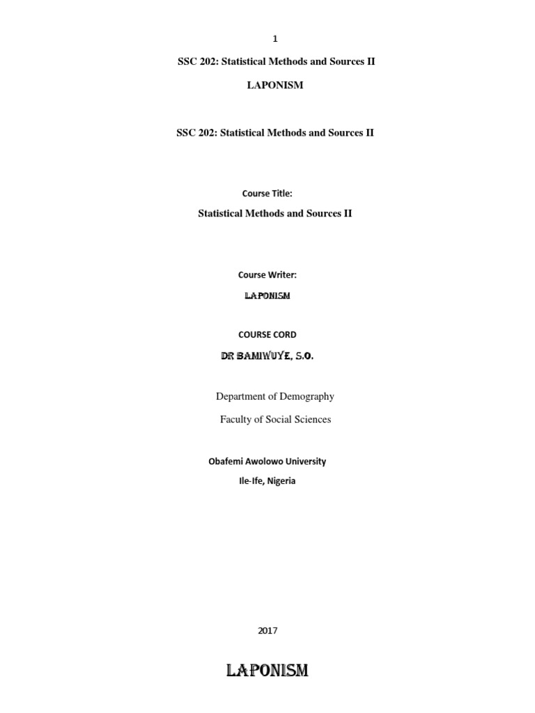 Ssc 202 Statistical Methods And Sources Ii 1 Pdf Regression
