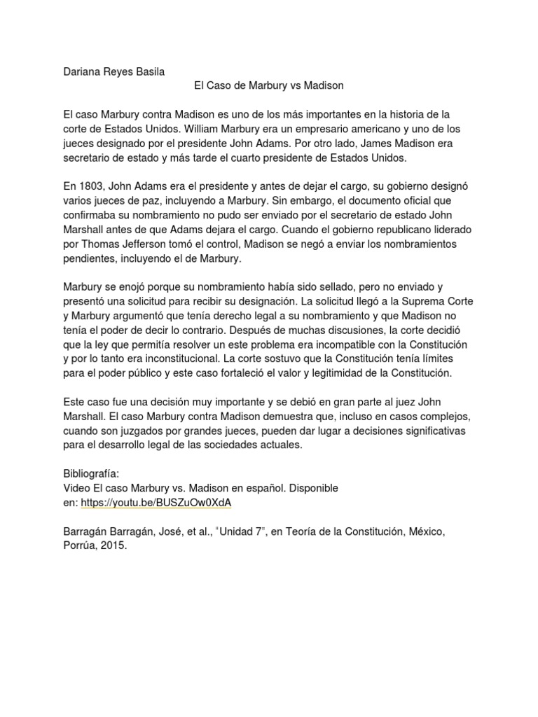 El Caso de Marbury Vs Madison | PDF