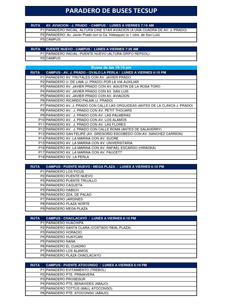 Rutas y Paraderos de Buses en Lima | PDF