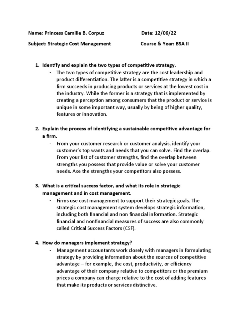 Strategic Cost Management Insights | PDF