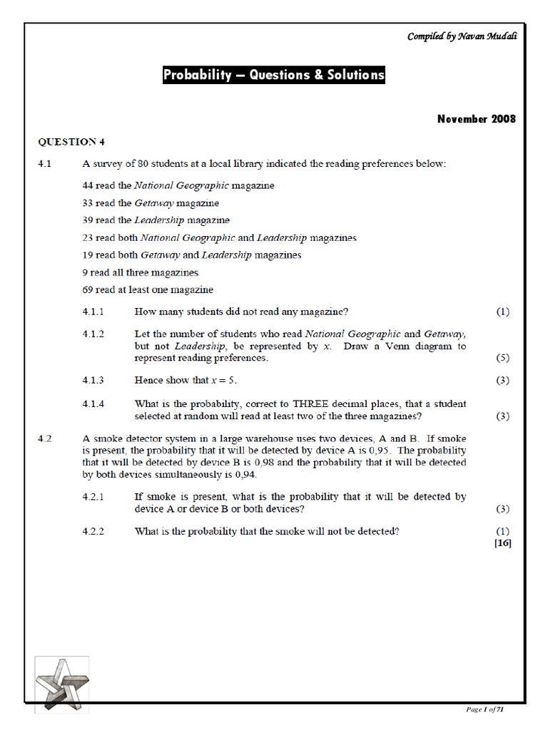 Grade 12 Probability Questions & Solutions | PDF | Home & Garden