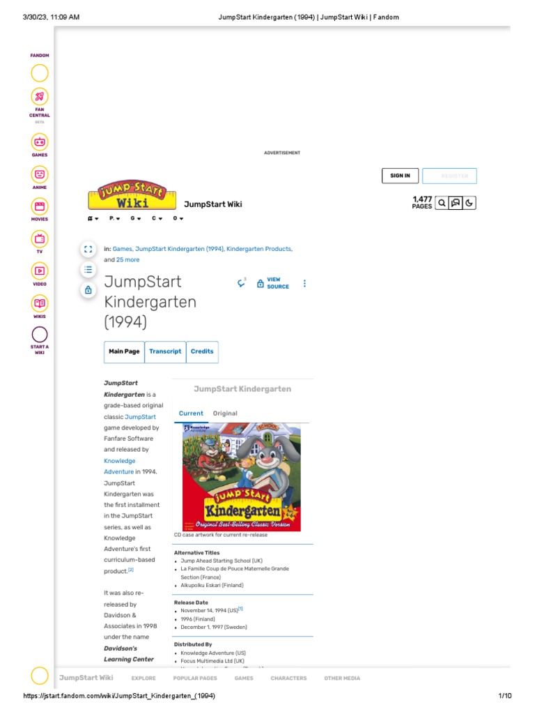 JumpStart Kindergarten (1994) JumpStart Wiki Fandom PDF Fandom Wiki