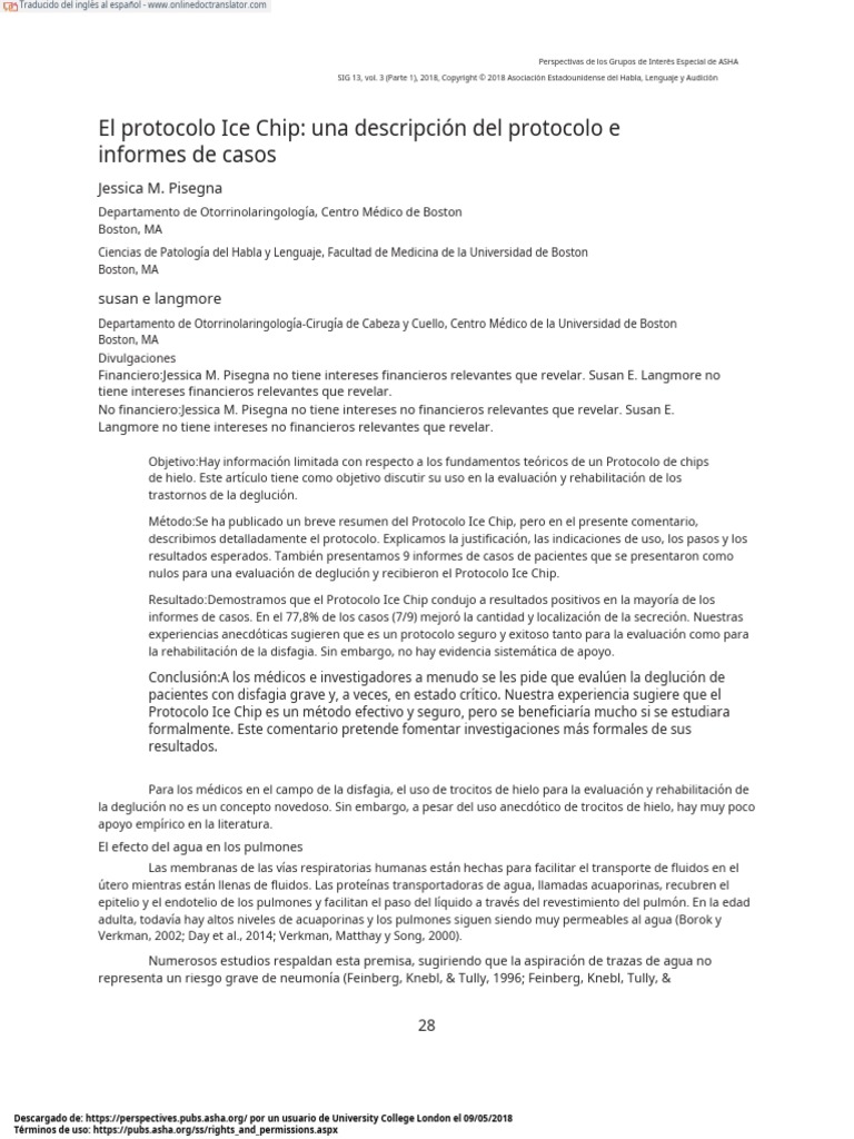 The Ice Chip Protocol. Español PDF Neumonía Sistema inmune