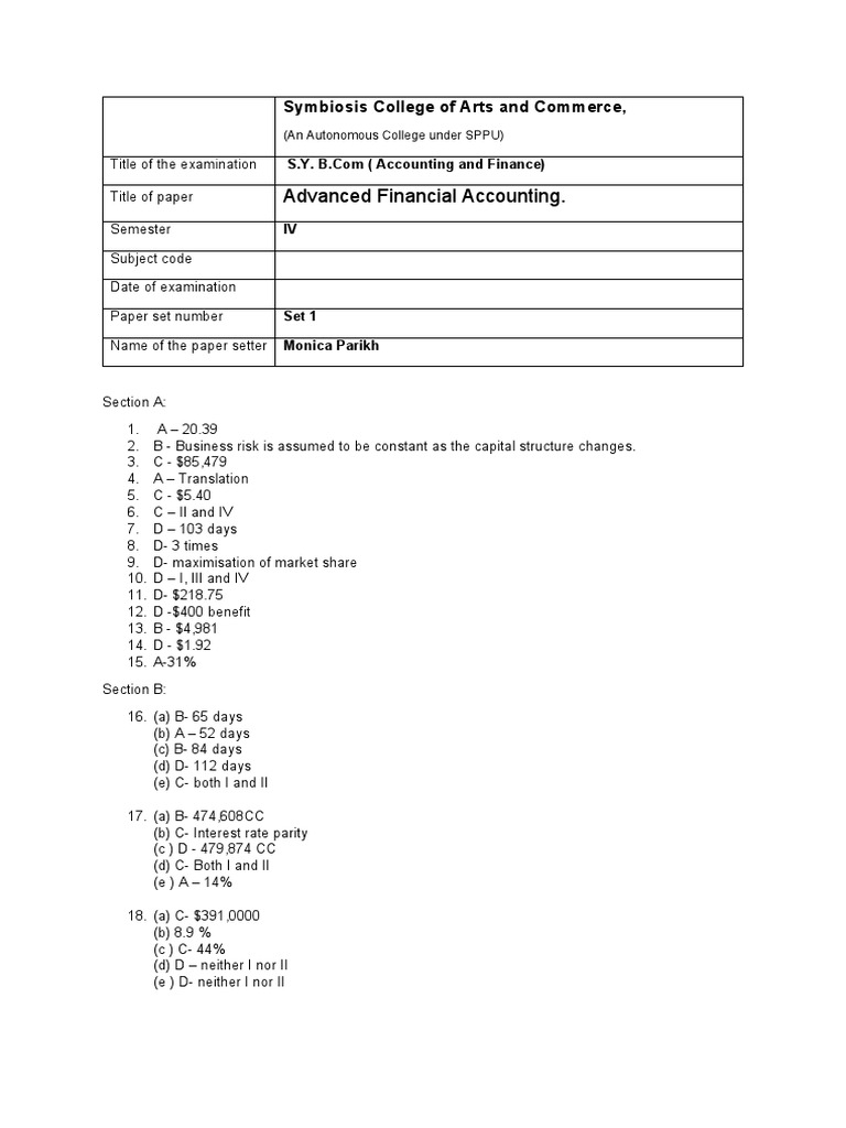 Symbiosis college of arts and commerce advanced financial accounting
