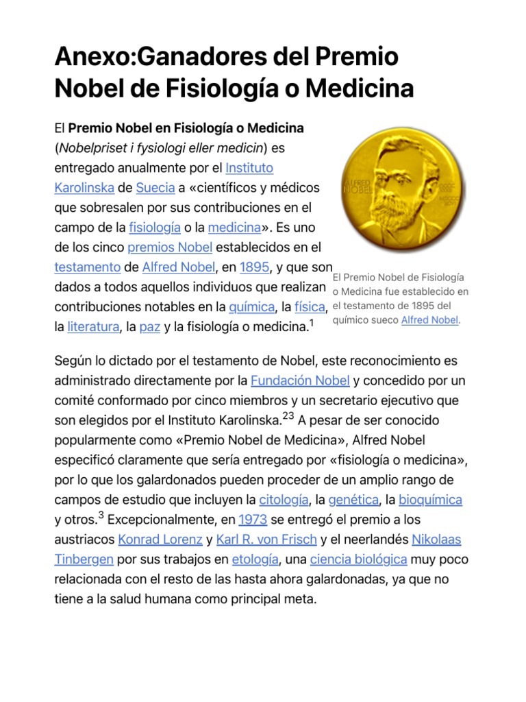 AnexoGanadores Del Premio Nobel de Fisiología o Medicina Wikipedia