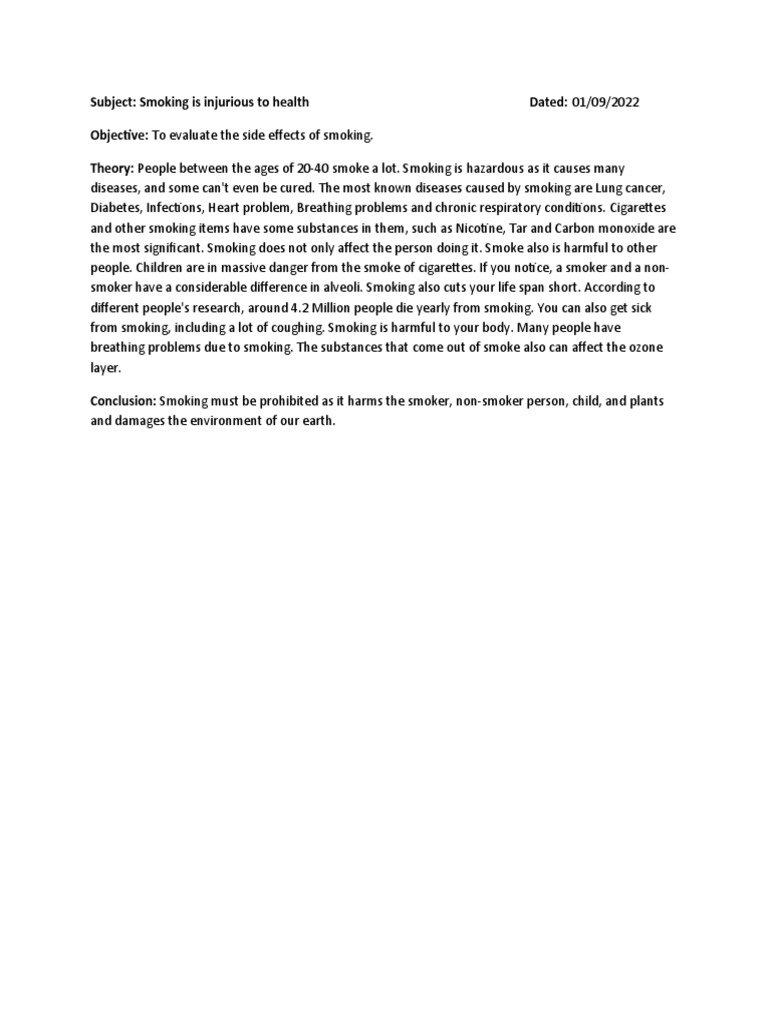 Science Report Smoking Is Injurious To Health PDF