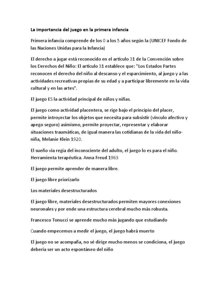 La Importancia Del Juego en La Primera Infancia | PDF | Juegos y ...
