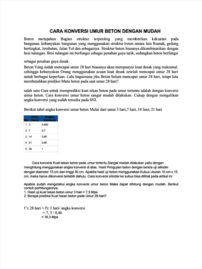 Konversi Umur Beton Secara Praktis | PDF