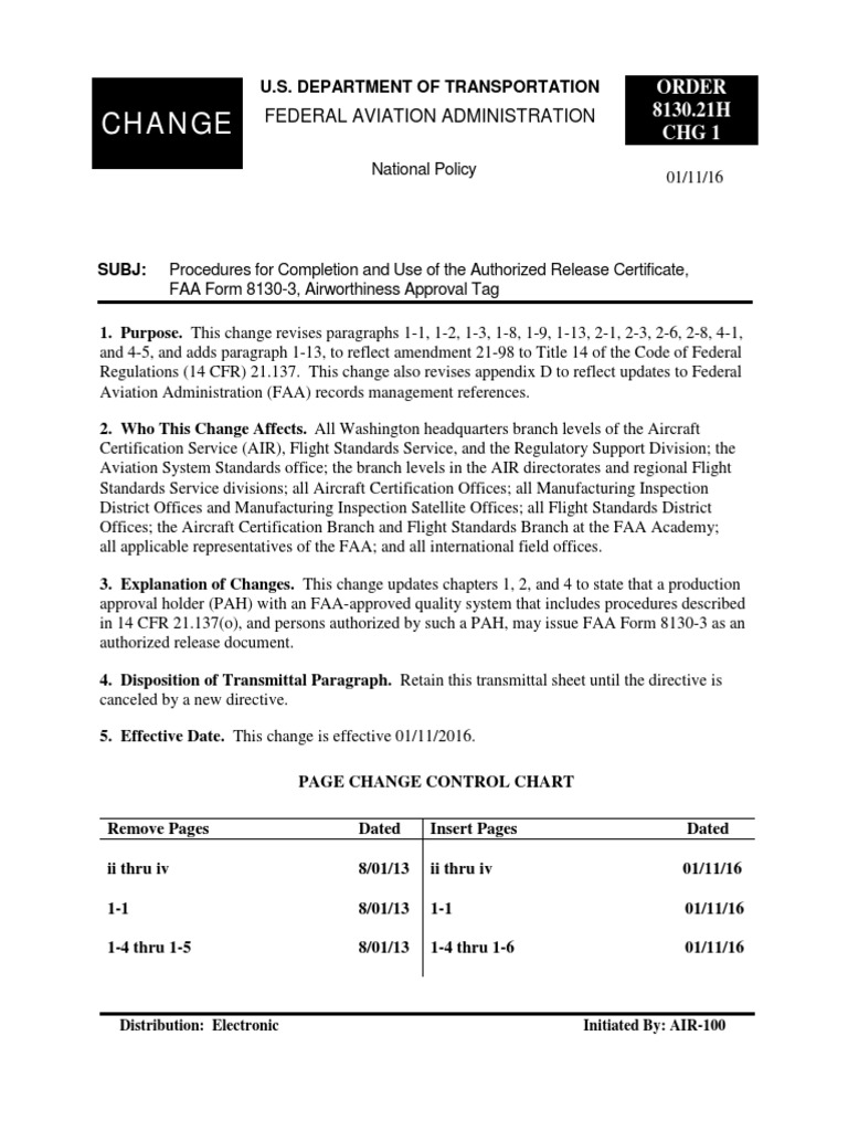 FAA Order 8130.21H With CHG 1 PDF Federal Aviation Administration