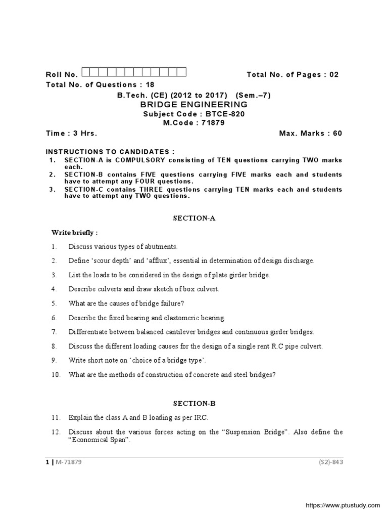 Bridge Engineering Exam Paper 2023 | PDF | Deep Foundation | Components