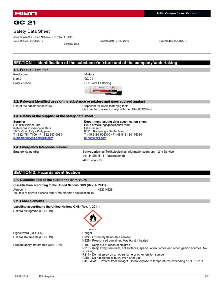 GC 21 Safety Data Sheet Overview | PDF | Firefighting | Toxicity