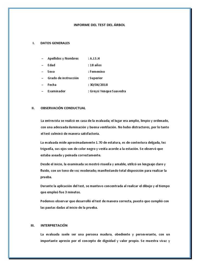 MODELO DE INFORME (Test Del Árbol) | PDF