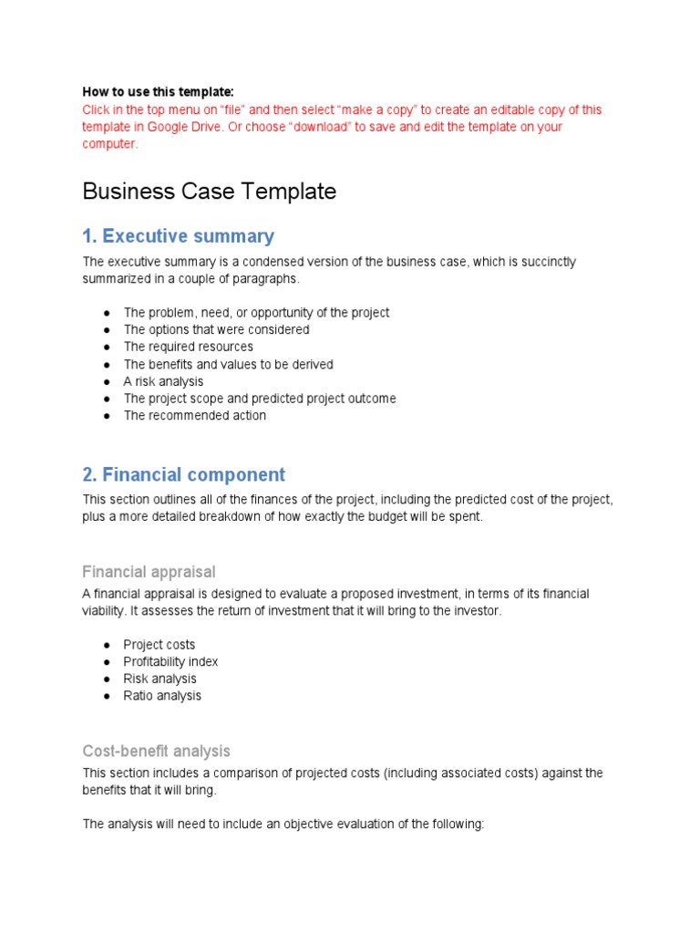 Business Case Template By Filestage Pdf