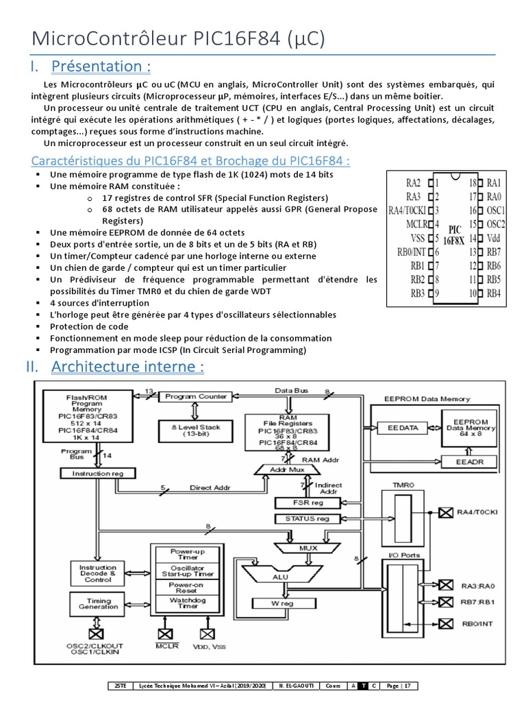 Cours sur le Microcontrôleur PIC16F84 | PDF | Microprocesseur ...