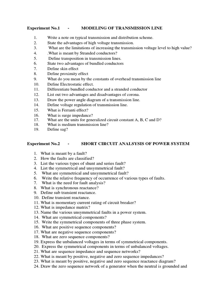 PSS Viva Questions PDF Electric Power Transmission Transmission Line