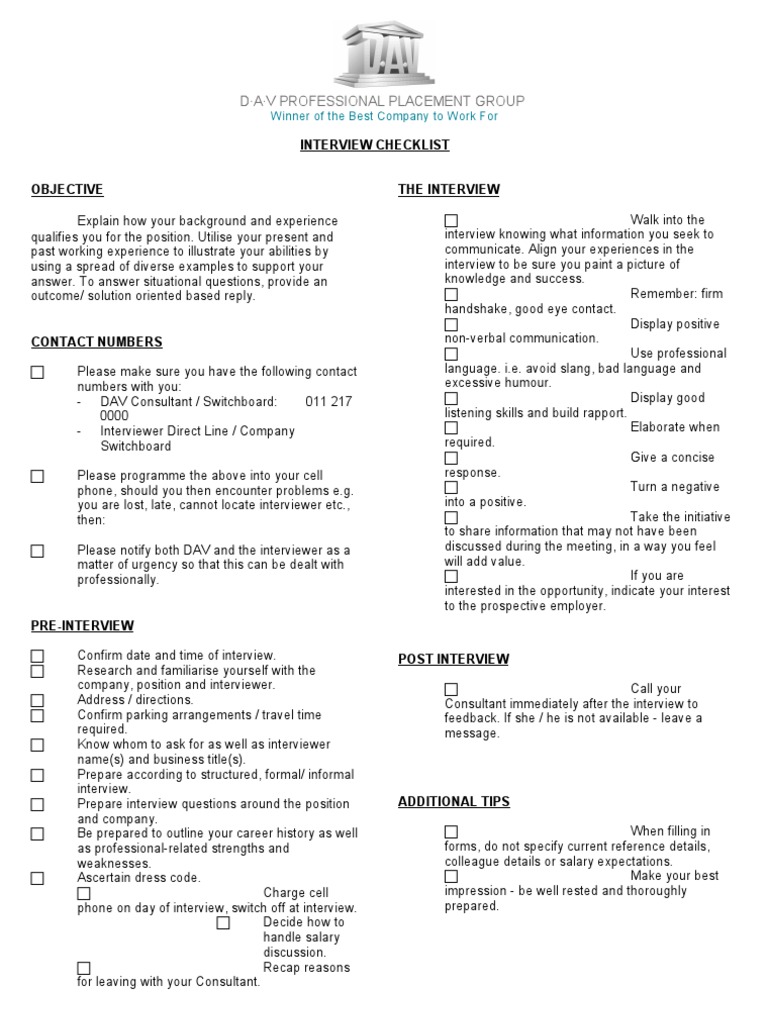 Winning Formula Interview Checklist | PDF | Interview | Employment