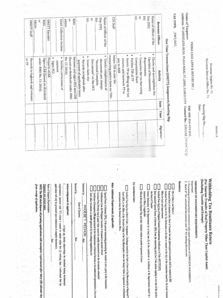 BIR Routing Slip and Checklist With Name PDF