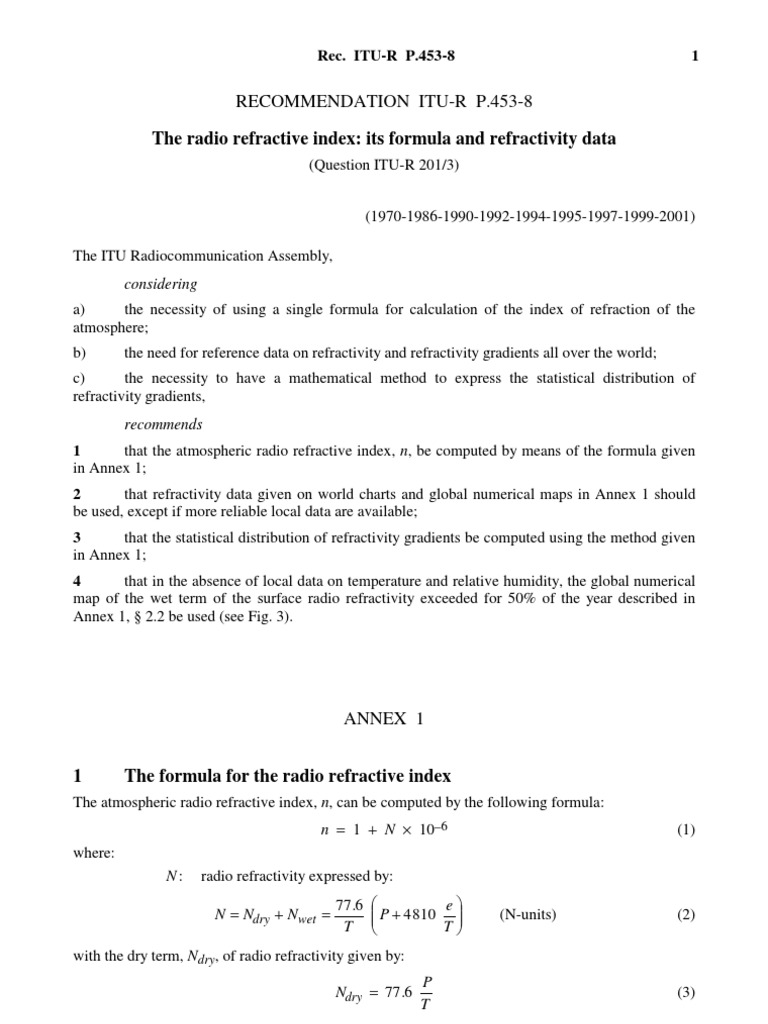 The Radio Refractive Index: Its Formula and Refractivity Data | PDF ...