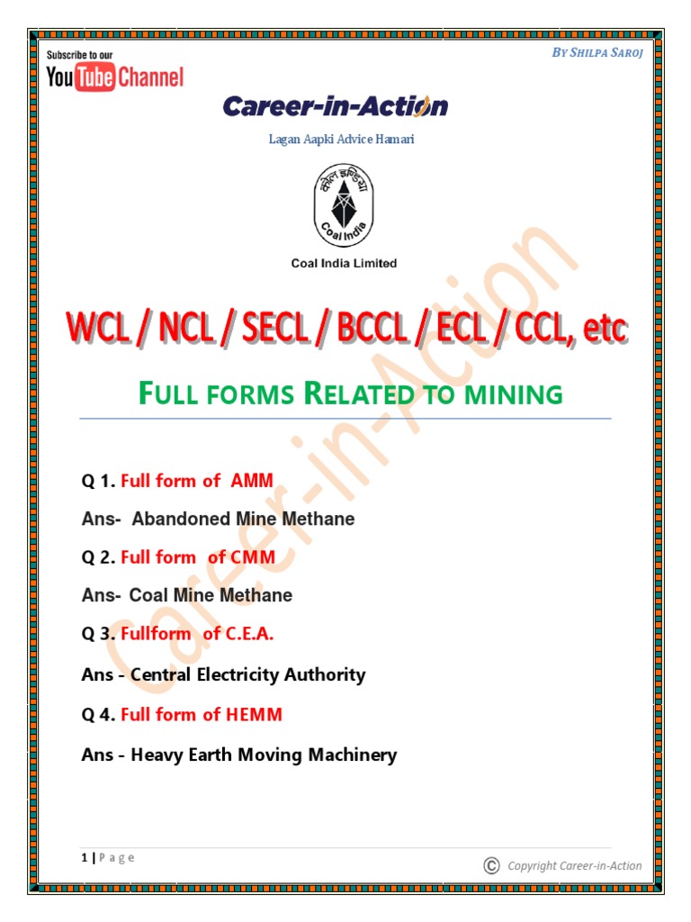 Abbreviation 1 or Fullforms Used in Mines PDF Careerinaction PDF