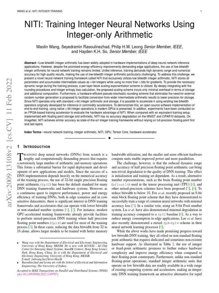 NITI Training Integer Neural Networks Using IntegerOnly Arithmetic PDF