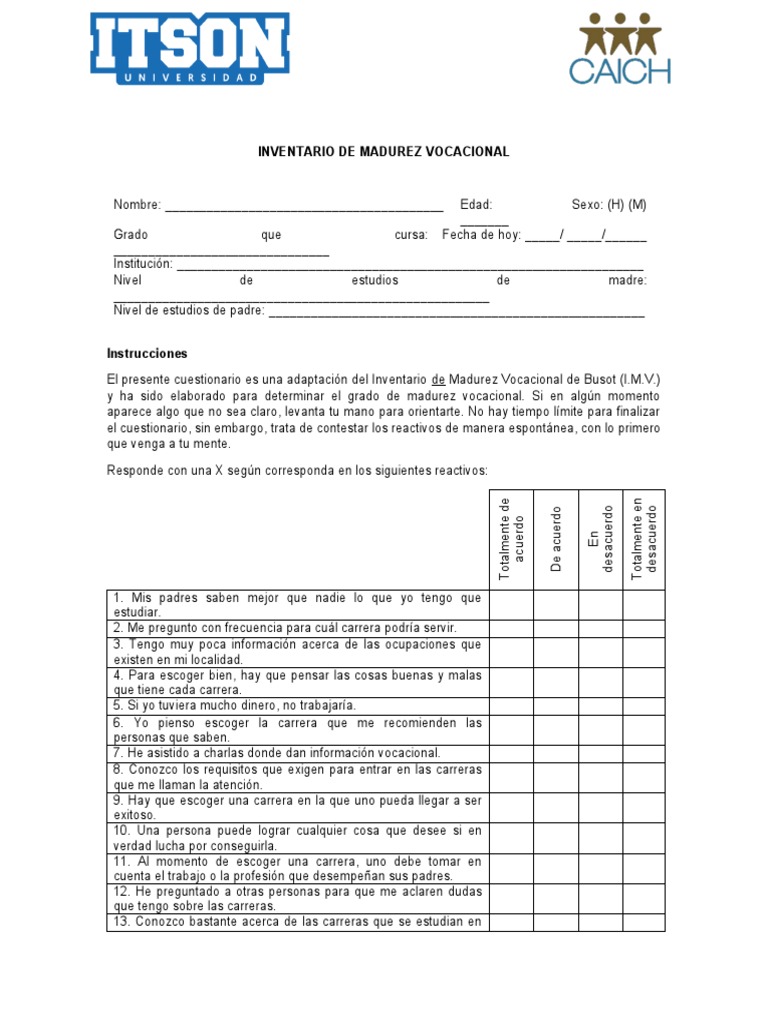 Inventario de Madurez Vocacional | PDF | Salud y bienestar