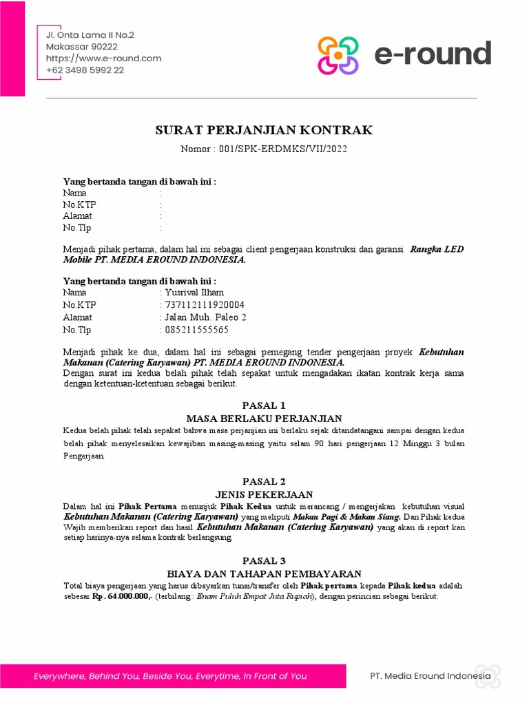 KONTRAK KERJASAMA PENGADAAN CATERING | PDF
