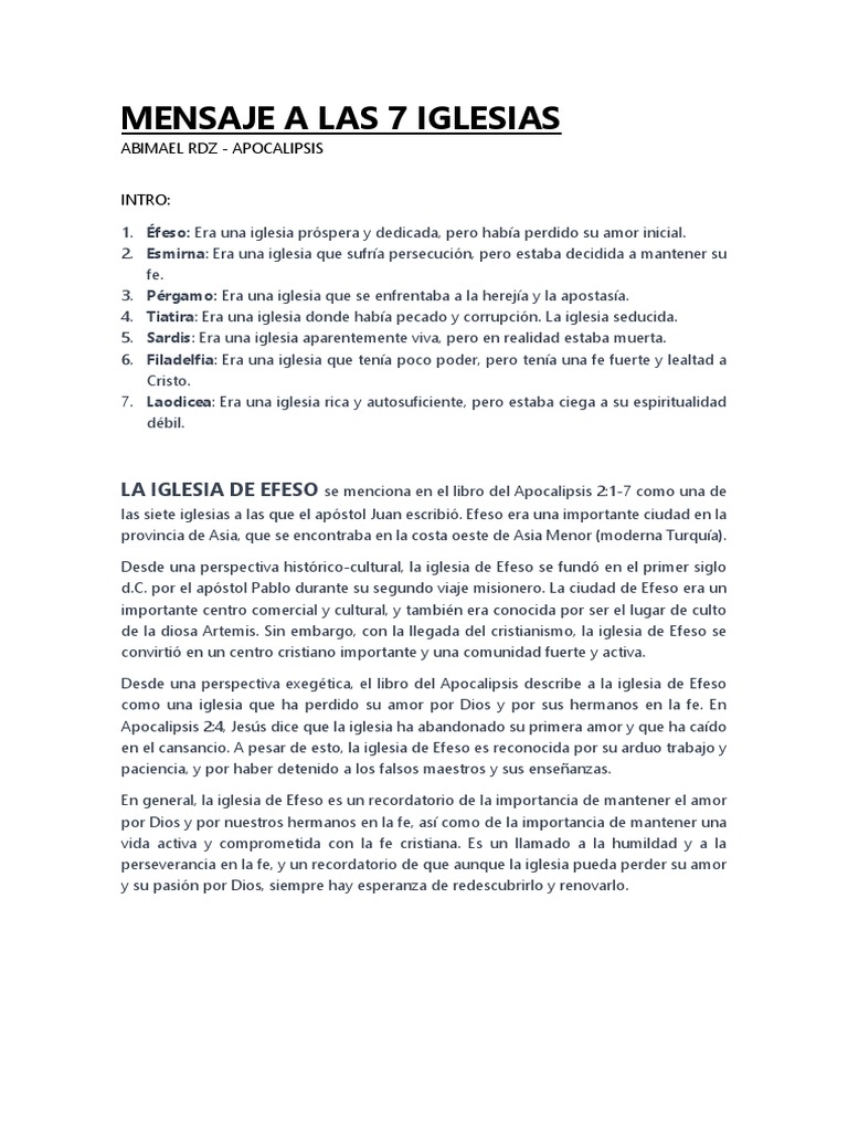 Mensaje A Las 7 Iglesias Completa | PDF | Iglesia cristiana | Libro de ...